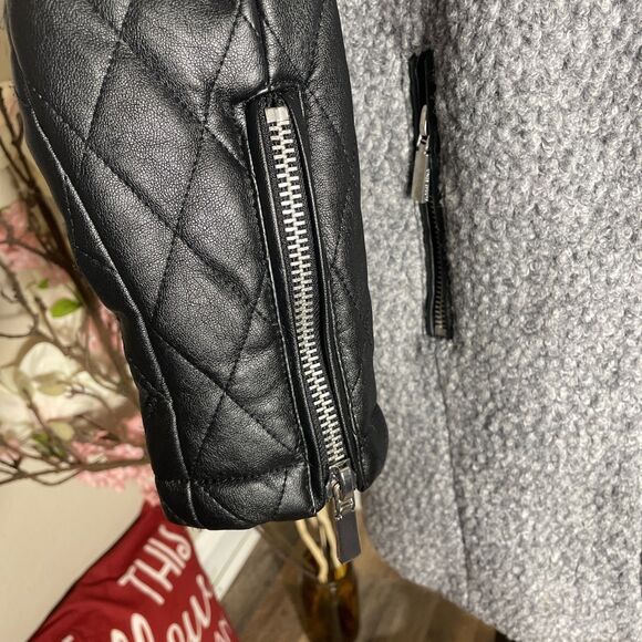 Vince Camuto Womens Small S Grey Black Wool Blend Jacket Coat Faux Leather - Picture 5 of 8